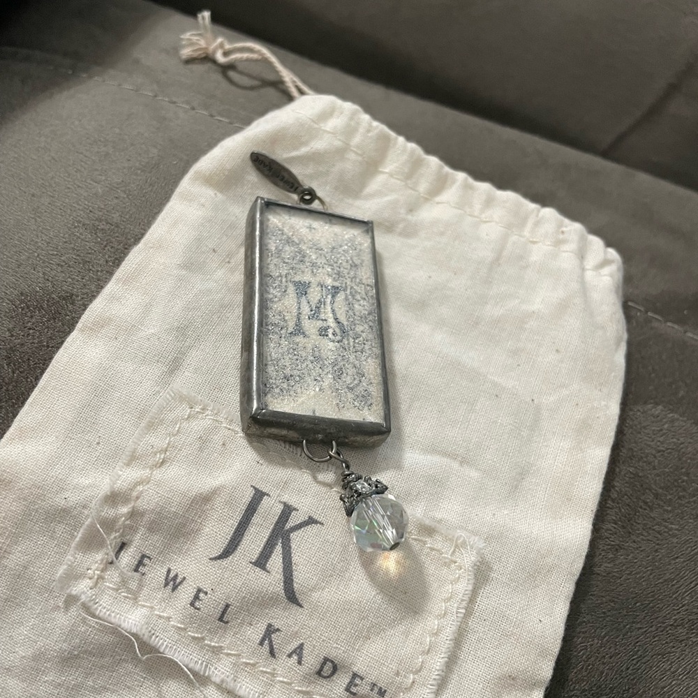 Jewel Kade “M” Charm with Crown on Opposite Side and hanging Jewel